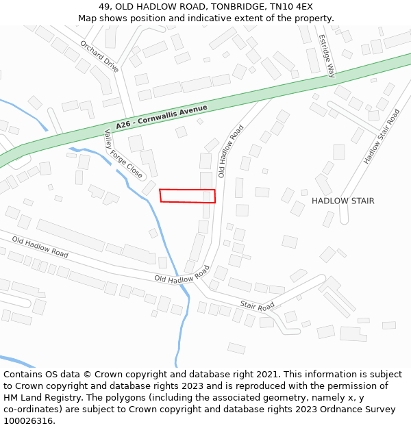 49, OLD HADLOW ROAD, TONBRIDGE, TN10 4EX: Location map and indicative extent of plot