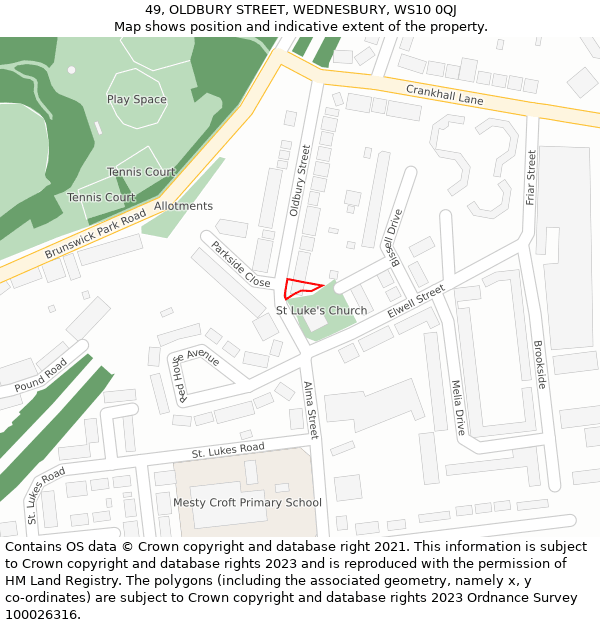 49, OLDBURY STREET, WEDNESBURY, WS10 0QJ: Location map and indicative extent of plot