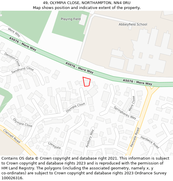 49, OLYMPIA CLOSE, NORTHAMPTON, NN4 0RU: Location map and indicative extent of plot