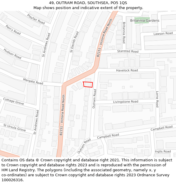 49, OUTRAM ROAD, SOUTHSEA, PO5 1QS: Location map and indicative extent of plot