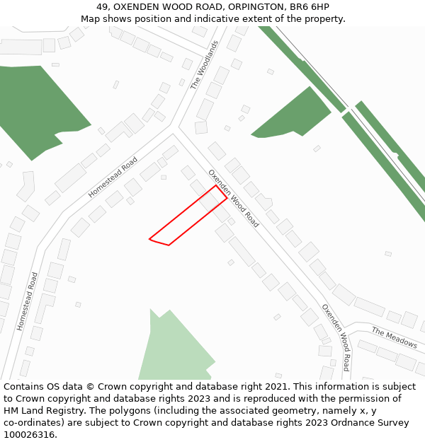 49, OXENDEN WOOD ROAD, ORPINGTON, BR6 6HP: Location map and indicative extent of plot