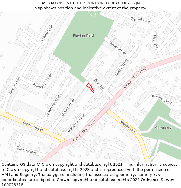 49, OXFORD STREET, SPONDON, DERBY, DE21 7JN: Location map and indicative extent of plot