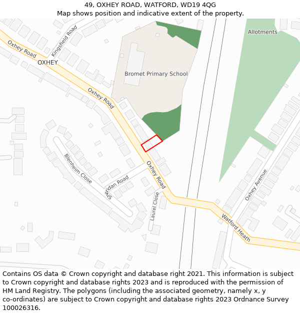 49, OXHEY ROAD, WATFORD, WD19 4QG: Location map and indicative extent of plot
