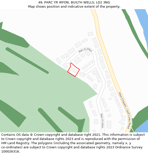 49, PARC YR IRFON, BUILTH WELLS, LD2 3NG: Location map and indicative extent of plot