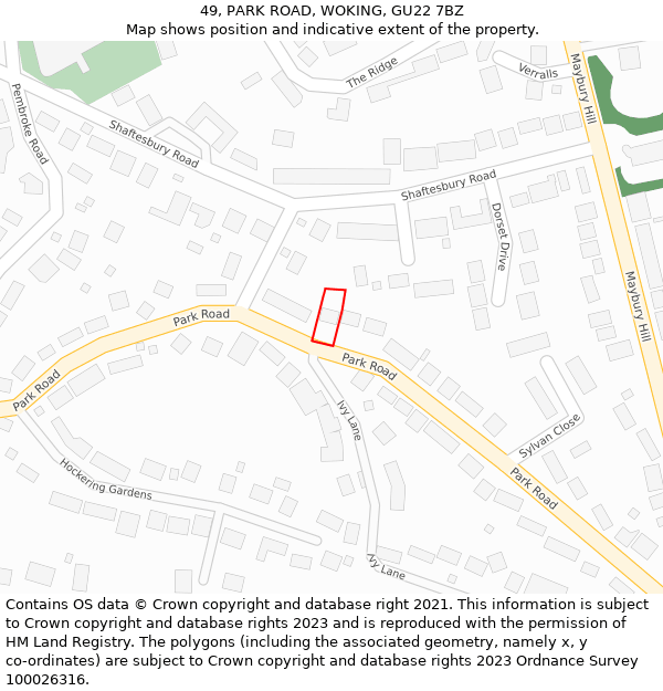 49, PARK ROAD, WOKING, GU22 7BZ: Location map and indicative extent of plot
