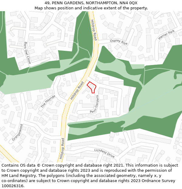 49, PENN GARDENS, NORTHAMPTON, NN4 0QX: Location map and indicative extent of plot