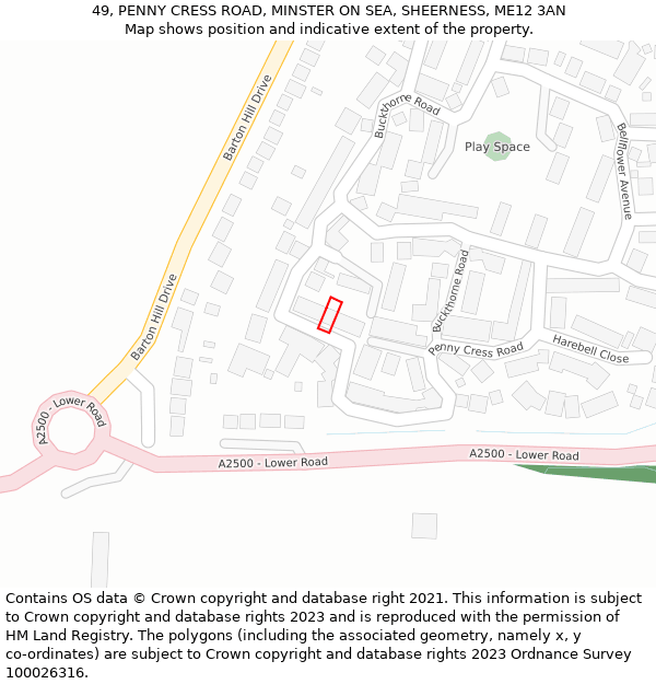 49, PENNY CRESS ROAD, MINSTER ON SEA, SHEERNESS, ME12 3AN: Location map and indicative extent of plot