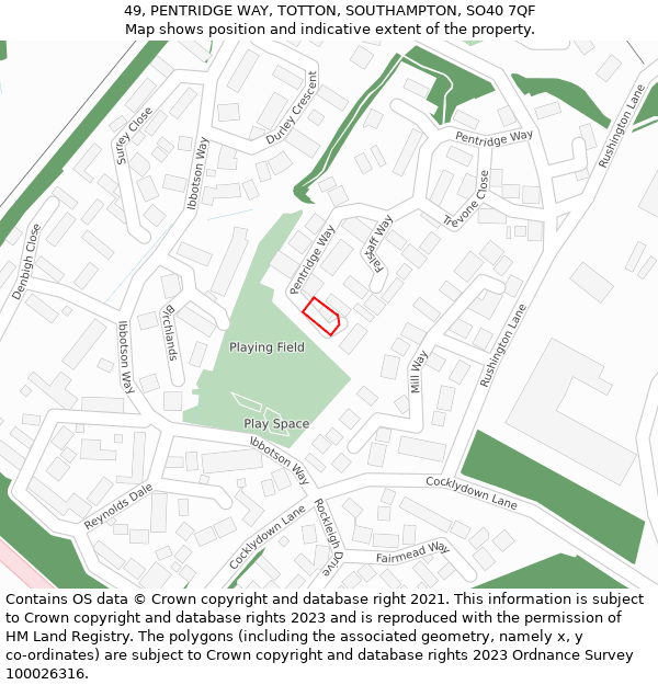 49, PENTRIDGE WAY, TOTTON, SOUTHAMPTON, SO40 7QF: Location map and indicative extent of plot