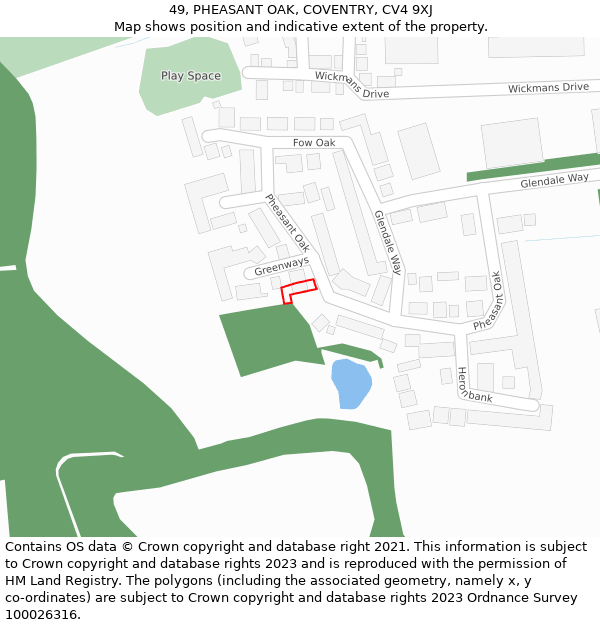 49, PHEASANT OAK, COVENTRY, CV4 9XJ: Location map and indicative extent of plot