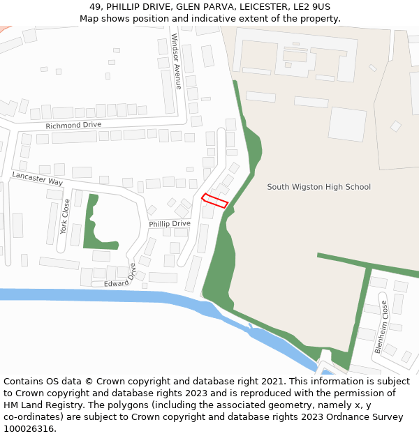 49, PHILLIP DRIVE, GLEN PARVA, LEICESTER, LE2 9US: Location map and indicative extent of plot
