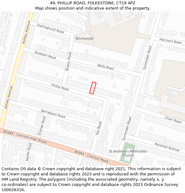 49, PHILLIP ROAD, FOLKESTONE, CT19 4PZ: Location map and indicative extent of plot