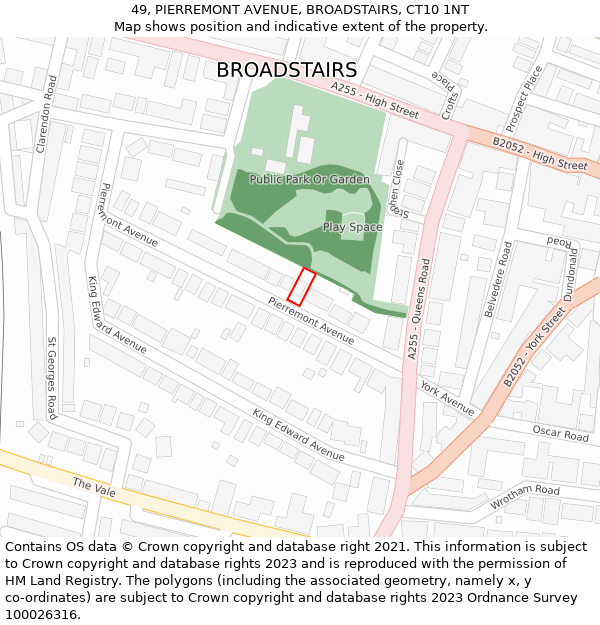 49, PIERREMONT AVENUE, BROADSTAIRS, CT10 1NT: Location map and indicative extent of plot