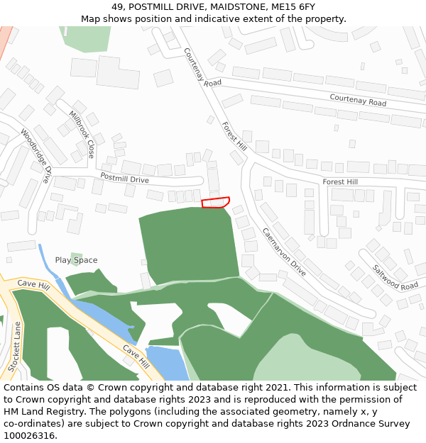 49, POSTMILL DRIVE, MAIDSTONE, ME15 6FY: Location map and indicative extent of plot