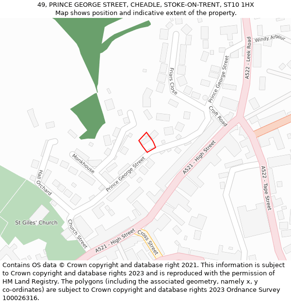 49, PRINCE GEORGE STREET, CHEADLE, STOKE-ON-TRENT, ST10 1HX: Location map and indicative extent of plot