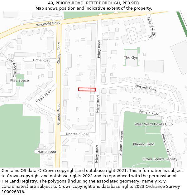 49, PRIORY ROAD, PETERBOROUGH, PE3 9ED: Location map and indicative extent of plot