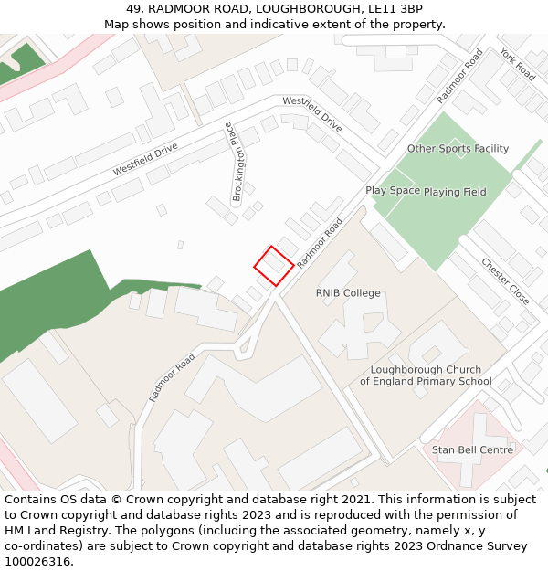 49, RADMOOR ROAD, LOUGHBOROUGH, LE11 3BP: Location map and indicative extent of plot