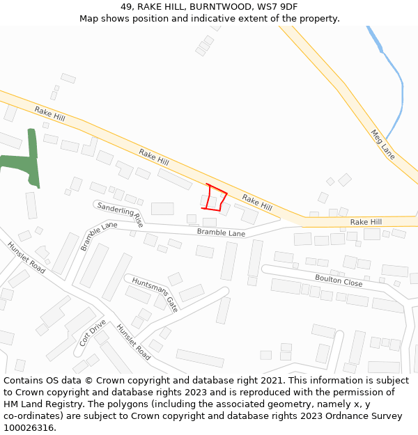 49, RAKE HILL, BURNTWOOD, WS7 9DF: Location map and indicative extent of plot