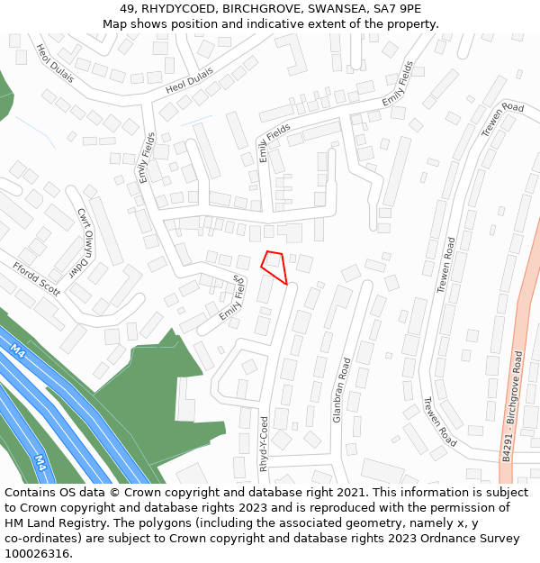 49, RHYDYCOED, BIRCHGROVE, SWANSEA, SA7 9PE: Location map and indicative extent of plot