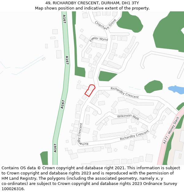 49, RICHARDBY CRESCENT, DURHAM, DH1 3TY: Location map and indicative extent of plot