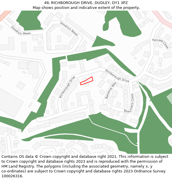 49, RICHBOROUGH DRIVE, DUDLEY, DY1 3PZ: Location map and indicative extent of plot