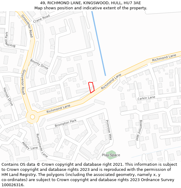 49, RICHMOND LANE, KINGSWOOD, HULL, HU7 3AE: Location map and indicative extent of plot