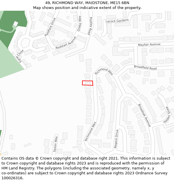 49, RICHMOND WAY, MAIDSTONE, ME15 6BN: Location map and indicative extent of plot