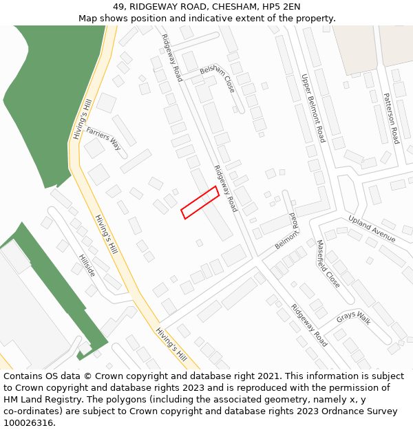 49, RIDGEWAY ROAD, CHESHAM, HP5 2EN: Location map and indicative extent of plot