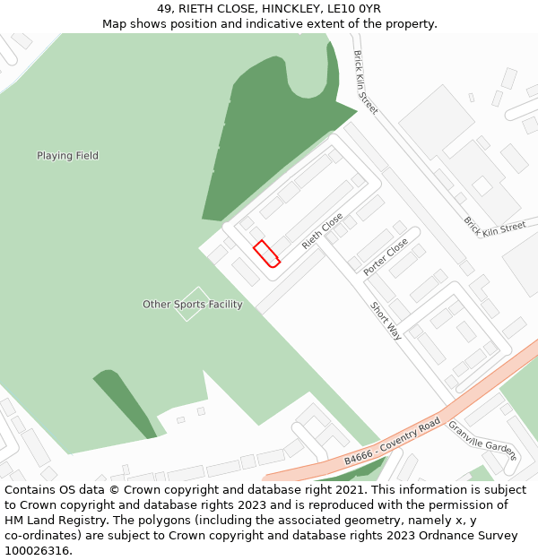 49, RIETH CLOSE, HINCKLEY, LE10 0YR: Location map and indicative extent of plot