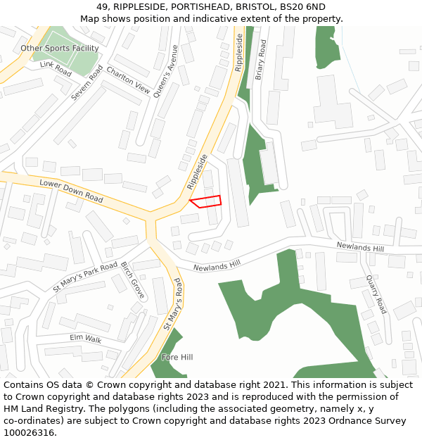 49, RIPPLESIDE, PORTISHEAD, BRISTOL, BS20 6ND: Location map and indicative extent of plot