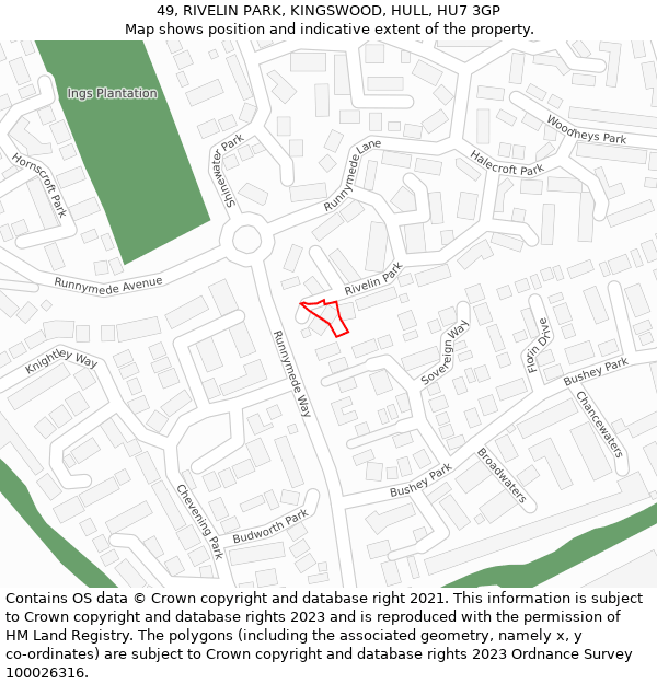 49, RIVELIN PARK, KINGSWOOD, HULL, HU7 3GP: Location map and indicative extent of plot