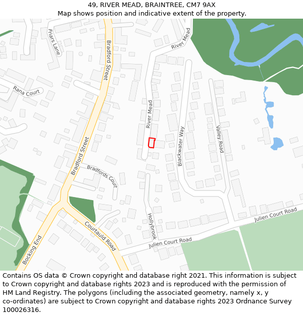 49, RIVER MEAD, BRAINTREE, CM7 9AX: Location map and indicative extent of plot