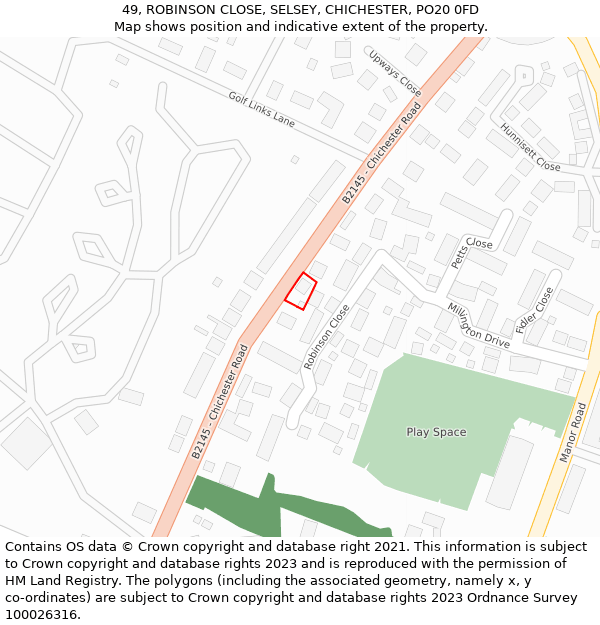 49, ROBINSON CLOSE, SELSEY, CHICHESTER, PO20 0FD: Location map and indicative extent of plot