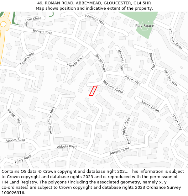 49, ROMAN ROAD, ABBEYMEAD, GLOUCESTER, GL4 5HR: Location map and indicative extent of plot