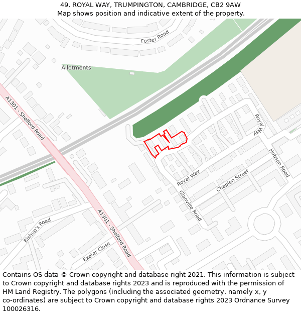 49, ROYAL WAY, TRUMPINGTON, CAMBRIDGE, CB2 9AW: Location map and indicative extent of plot