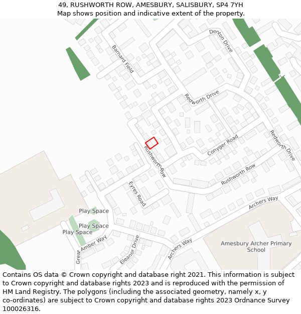 49, RUSHWORTH ROW, AMESBURY, SALISBURY, SP4 7YH: Location map and indicative extent of plot