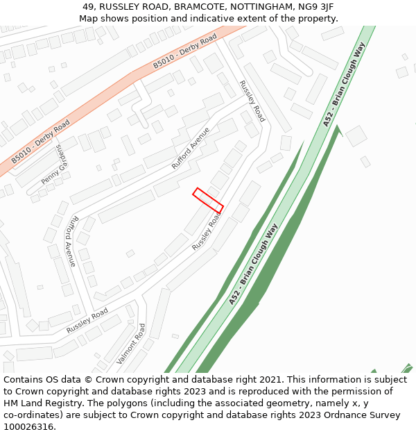 49, RUSSLEY ROAD, BRAMCOTE, NOTTINGHAM, NG9 3JF: Location map and indicative extent of plot