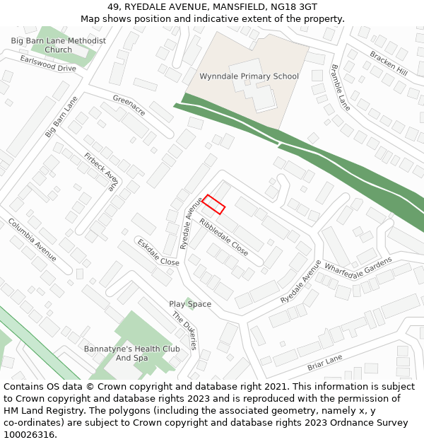 49, RYEDALE AVENUE, MANSFIELD, NG18 3GT: Location map and indicative extent of plot