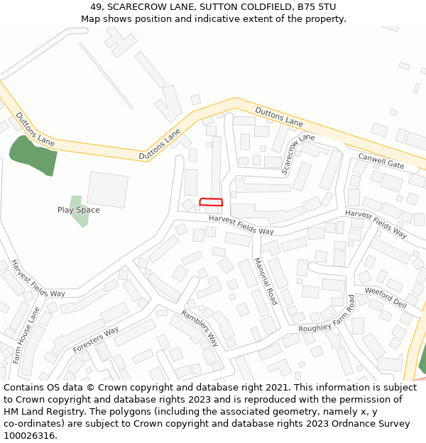 49, SCARECROW LANE, SUTTON COLDFIELD, B75 5TU: Location map and indicative extent of plot