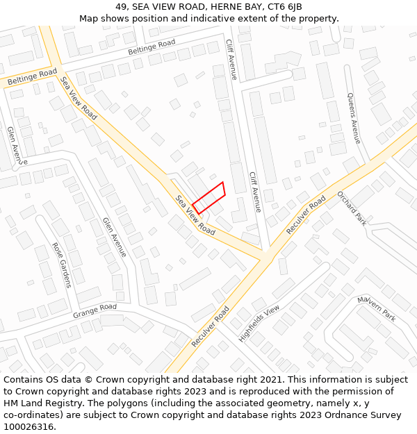 49, SEA VIEW ROAD, HERNE BAY, CT6 6JB: Location map and indicative extent of plot