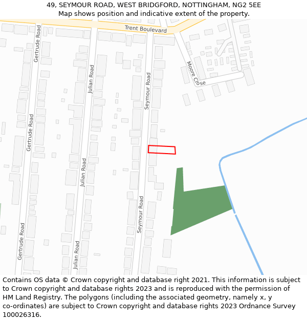 49, SEYMOUR ROAD, WEST BRIDGFORD, NOTTINGHAM, NG2 5EE: Location map and indicative extent of plot