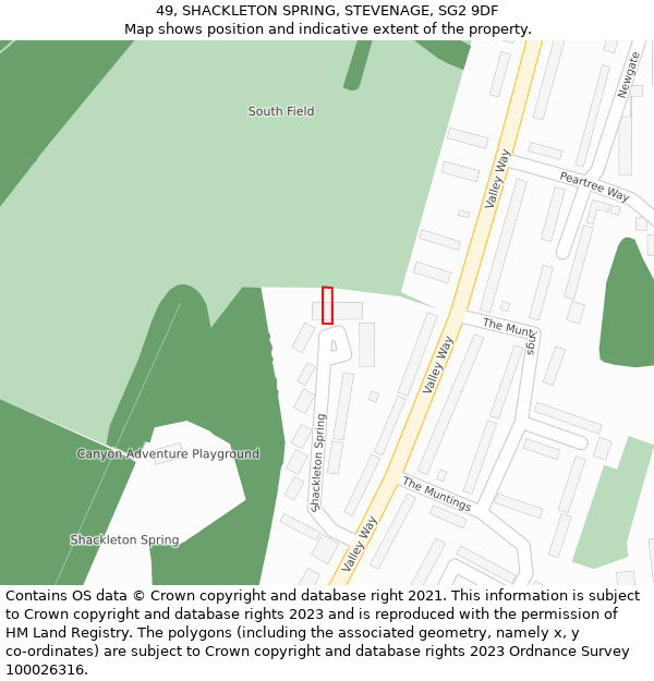 49, SHACKLETON SPRING, STEVENAGE, SG2 9DF: Location map and indicative extent of plot