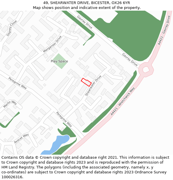 49, SHEARWATER DRIVE, BICESTER, OX26 6YR: Location map and indicative extent of plot