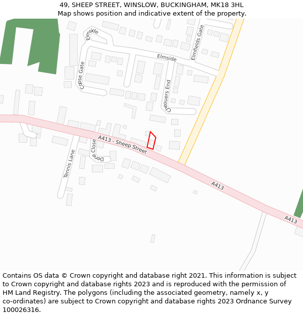 49, SHEEP STREET, WINSLOW, BUCKINGHAM, MK18 3HL: Location map and indicative extent of plot