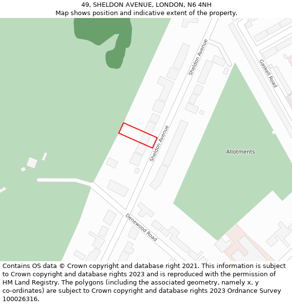 49, SHELDON AVENUE, LONDON, N6 4NH: Location map and indicative extent of plot