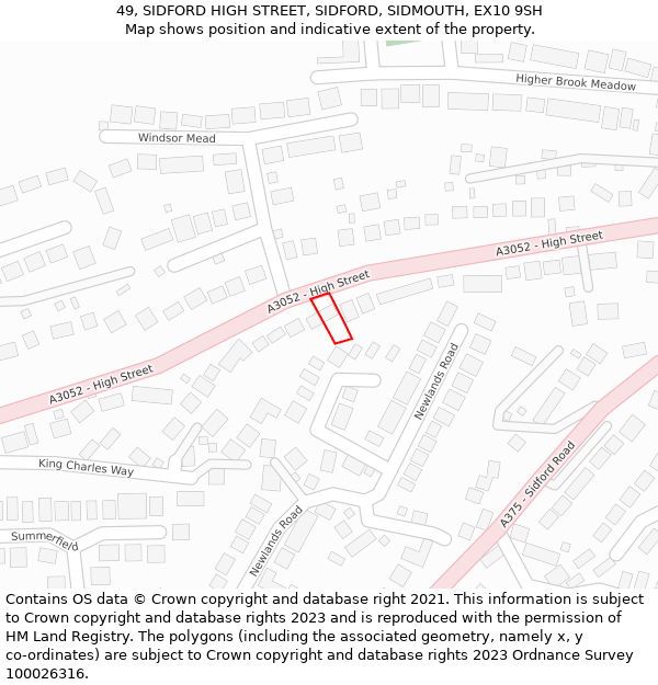 49, SIDFORD HIGH STREET, SIDFORD, SIDMOUTH, EX10 9SH: Location map and indicative extent of plot