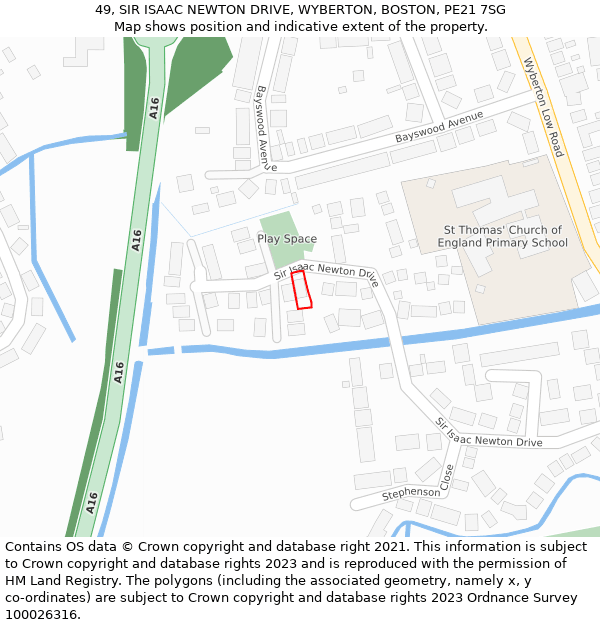 49, SIR ISAAC NEWTON DRIVE, WYBERTON, BOSTON, PE21 7SG: Location map and indicative extent of plot