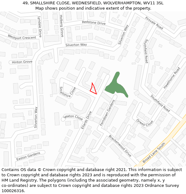 49, SMALLSHIRE CLOSE, WEDNESFIELD, WOLVERHAMPTON, WV11 3SL: Location map and indicative extent of plot