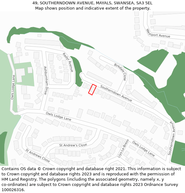 49, SOUTHERNDOWN AVENUE, MAYALS, SWANSEA, SA3 5EL: Location map and indicative extent of plot