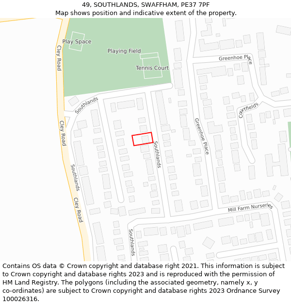 49, SOUTHLANDS, SWAFFHAM, PE37 7PF: Location map and indicative extent of plot