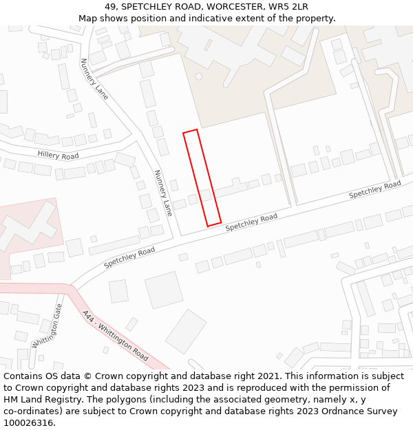 49, SPETCHLEY ROAD, WORCESTER, WR5 2LR: Location map and indicative extent of plot